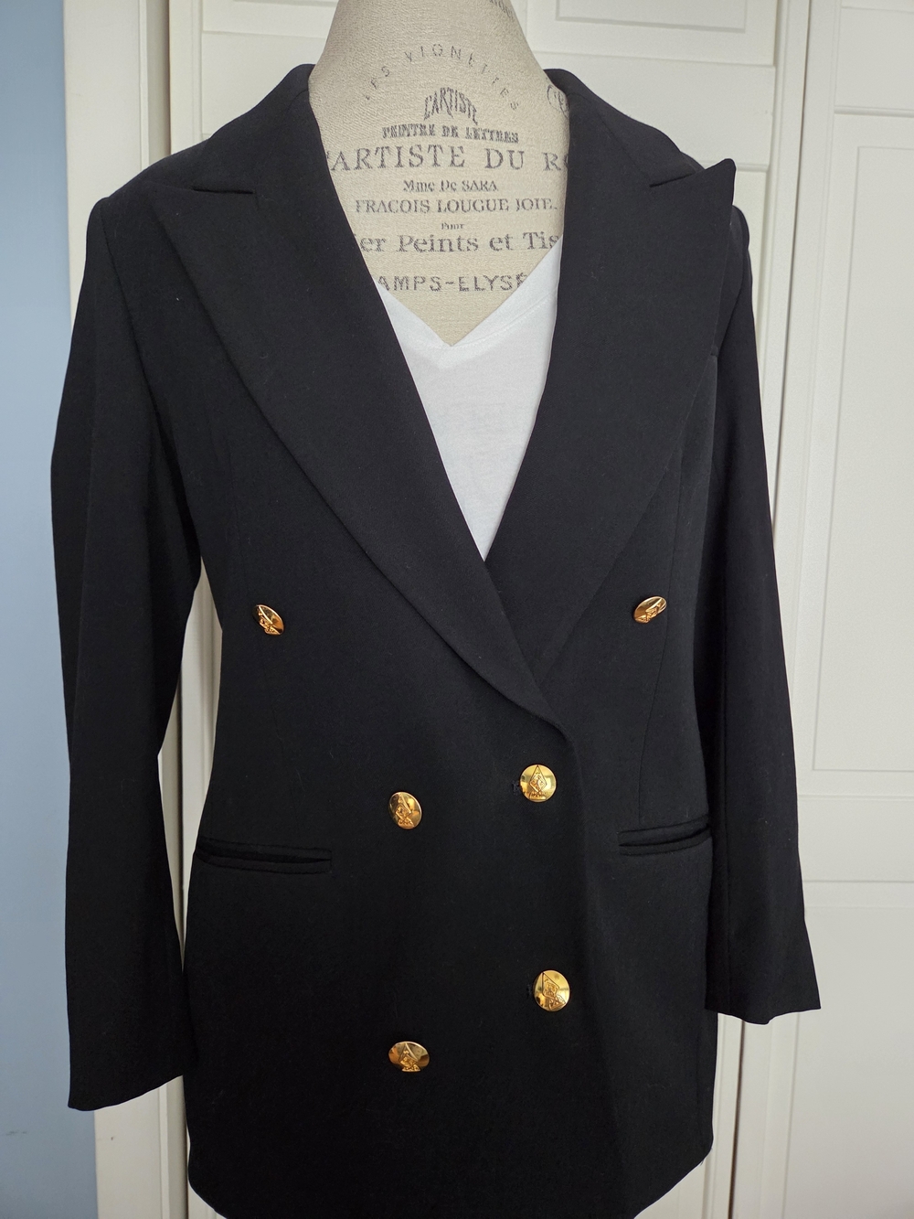 Austin Reed Black Double-Breasted Blazer with Gold Buttons